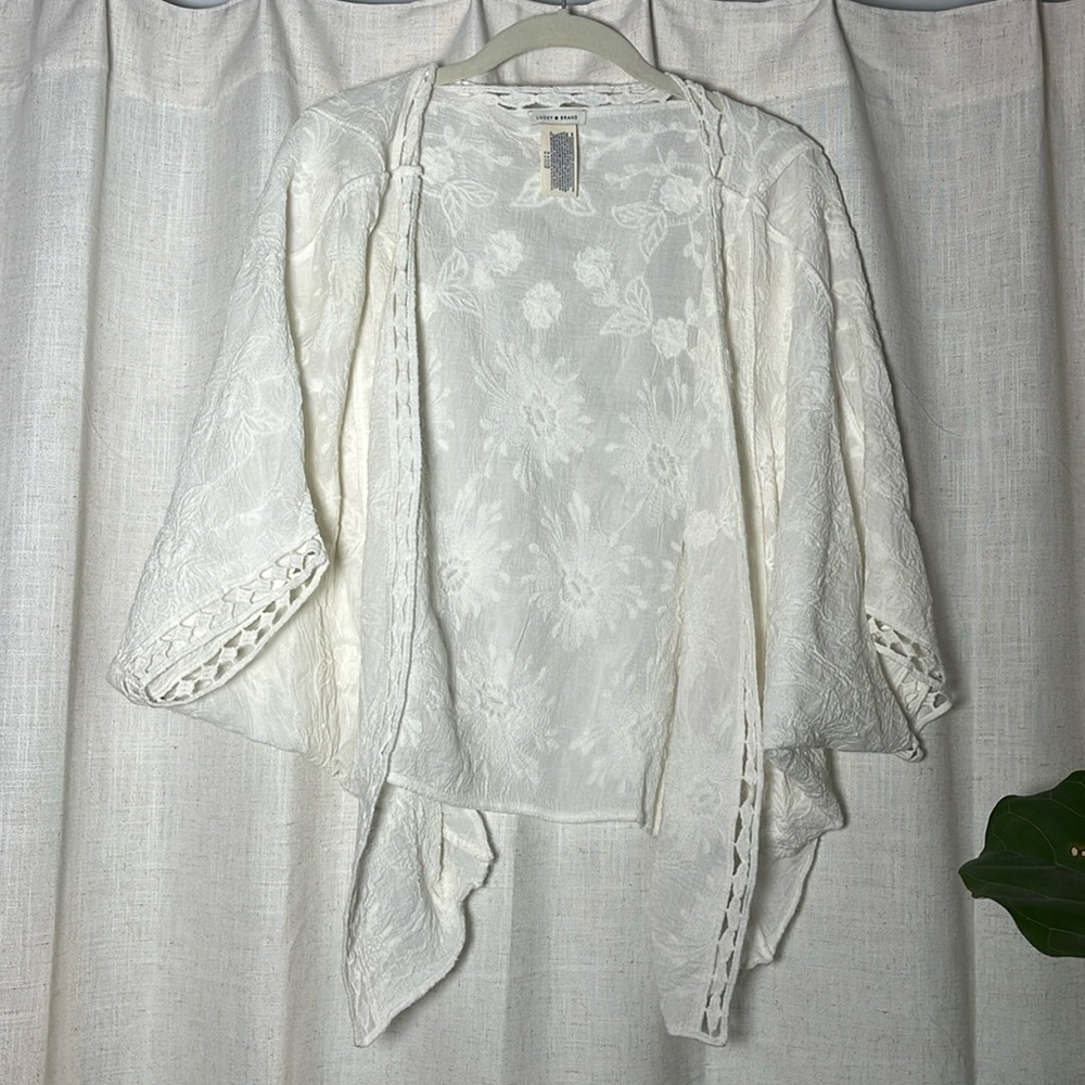 Lucky brand cotton floral patterned lightweight cardigan